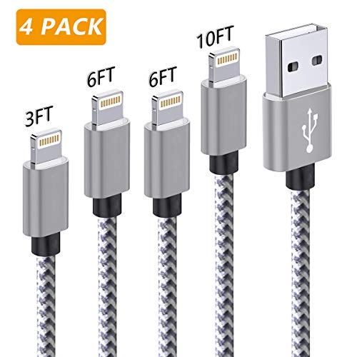 Product Cover Zteanok iPhone Charger MFi Certified, 4Pack 3FT 6FT 6FT 10FT Nylon Braided Lightning to USB Cord Compatible iPhone X/iPhone 8/8 Plus/iPhone 7/7 plus/6/6s/plus