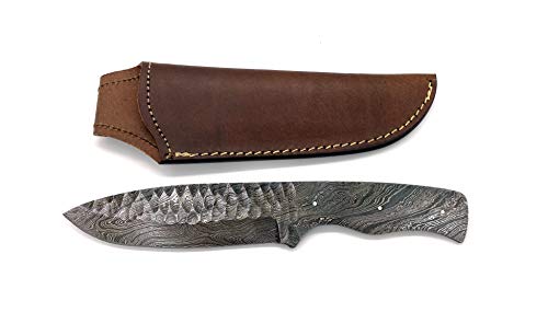Product Cover RAD Knife Supply Hammered Damascus Steel Bushcraft Knife Blank & Sheath - Hand Forged - Tactical Hunting 1095 High Carbon Steel - Knife Makers, Knife Making, DIY Knife