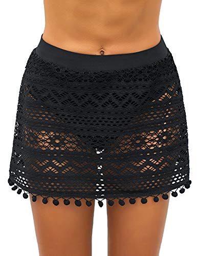 Product Cover LookbookStore Women Lace Crochet Skirted Bikini Bottom Pom Pom Tassel Swim Skirt
