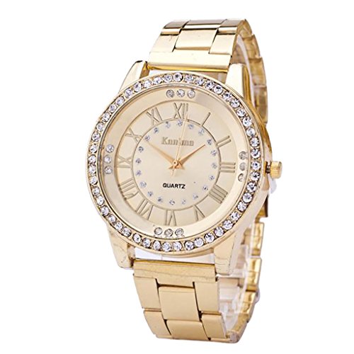 Product Cover Women's Men's Crystal Rhinestone Stainless Steel Analog Quartz Wrist Watch (Gold)