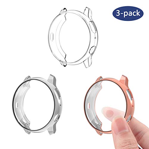 Product Cover 3 Pack Compatible Samsung Galaxy Watch Active2 40mm 44mm Screen Protector Case Cover,YiJYi Ultra Slim Soft Full Coverage Bumper[Sractch-Proof] Protection (Clear,Silver,Rose Gold, Active2 40MM)