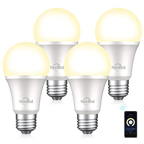 Product Cover Smart Light Bulb Compatible with Alexa Google Home, NiteBird A19 E26 Wifi Dimmable Warm White 2700K LED Lights Bulbs, 75W Equivalent, No Hub Required, 4 Pack