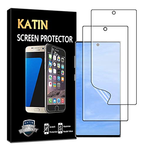 Product Cover KATIN Galaxy Note 10 Plus Screen Protector - [2-Pack] [Full Max Coverage] Screen Protector for Samsung Galaxy Note 10 Plus (Case Friendly) HD Clear Anti-Bubble Film with Lifetime Warranty