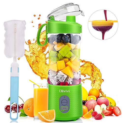 Product Cover Olivivi Portable Blender Single Serve, Smoothie Blender Multifunctional Personal Blender 6 Powerful Blades, 4000mAh USB Rechargeable Juice Cup with Filter Cleaning Brush for Travel Home BPA Free Green