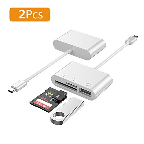 Product Cover USB C SD Card Reader 2Pack, 3 in 1 USB C to USB Camera Connection Kit SD/Micro SD Card Reader, USB C to USB2.0 Female OTG Adapter Cable for New iPad Pro 11
