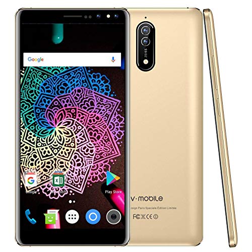 Product Cover V Mobile N8 Dual SIM Unlocked Cell Phones, 5.5 inch HD, Quad Core 16GB ROM, Android 8.0, 8MP Camera Unlocked Smartphone, Compatible with ATT, T-Mobile, Cricket, Metro PCS Other GSM Carriers (Gold)