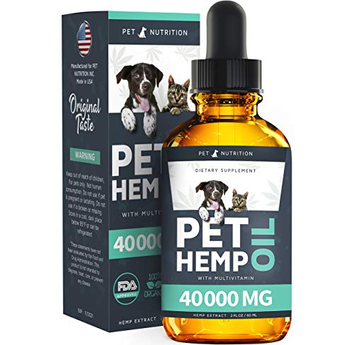 Product Cover Pet Nutrition - Hemp Oil Dogs Cats - 40 000 MG - Anxiety, Pain, Stress, Arthritis, Seizures Relief - Better Sleep - Grown & Made in USA - Omega 3, 6, 9 & Vitamin E