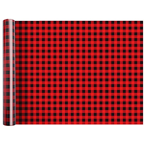 Product Cover Aneco 2 Sheets 25 x 12 Inches Red and Black Buffalo Plaid Vinyl HTV Iron Printed Heat Transfer Vinyl Plaid Vinyl Sheets