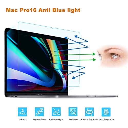 Product Cover FORITO 2-Pack Compatible MacBook Pro 16-Inch Screen Protector -Blue Light Filter, Eye Protection Blue Light Blocking Anti Glare Screen Protector for Apple MacBook Pro 16 Model A2141