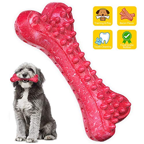 Product Cover Peteast Dog Chew Toys, Tough Dog Bones for Aggressive Chewers Teeth Cleaning Toothbrush Stick & Durable Natural Rubber Chewing Toys, Bacon Flavor