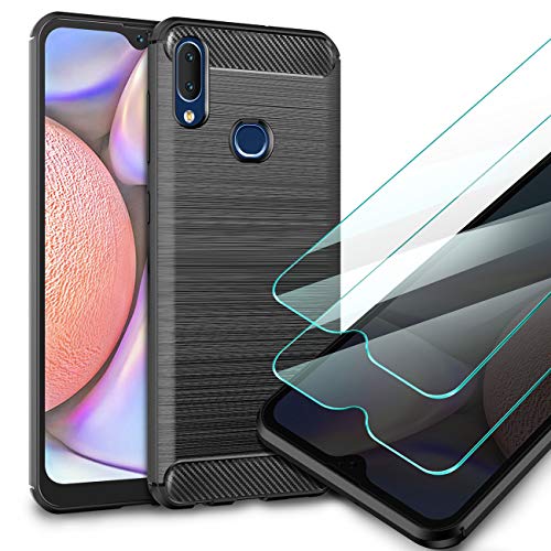 Product Cover TUTUWEN Samsung Galaxy A10s Case with Screen Protector Tempered Glass Samsung A10s [2 Pack], Soft TPU Silicone Slim Rubber Bumper Protective Case Cover for Samsung A10s (Black)