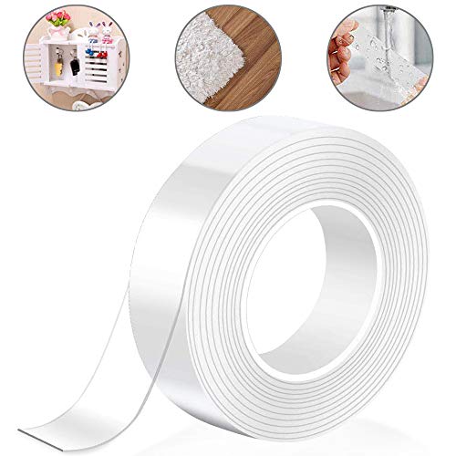 Product Cover Nano Tape Roll Double Sided Adhesive Tape Heavy Duty 16.5 Foot Transparent Removable Traceless Washable Adhesive Sticky Stick Grip Gel Reusable Nano Gel Pads for Paste Photos Poster, Fix Carpet Mats