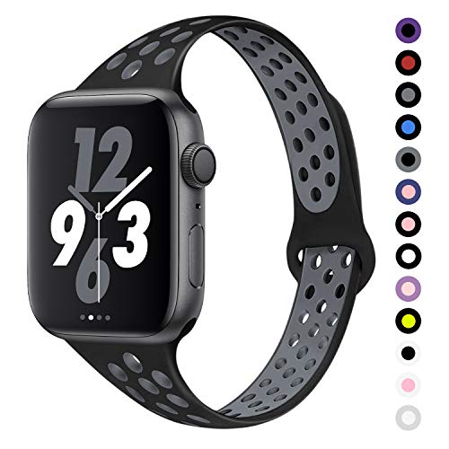 Product Cover Qrose Bands Compatible with Apple Watch 38mm 40mm 42mm 44mm, Slim Thin Narrow Soft Silicone Breathable Replacement Sport Accessory Strap Wristband for iWatch Series 5/4/3/2/1