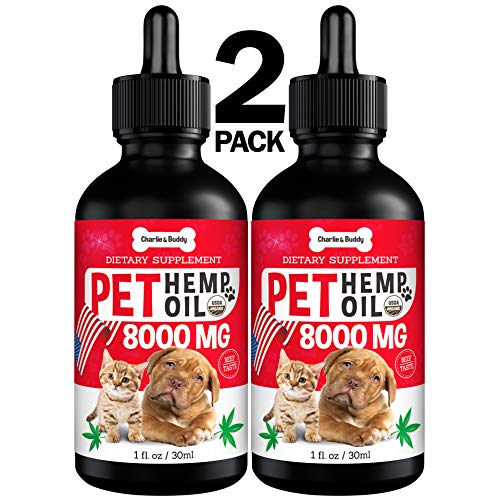 Product Cover (2 Pack | 8000mg) Charlie & Buddy - Premium Hemp Oil for Dogs & Cats - Anxiety Relief - Supports Hip & Joint Health - Better Sleep & Stress Reduce - Advanced Formula Vitamins