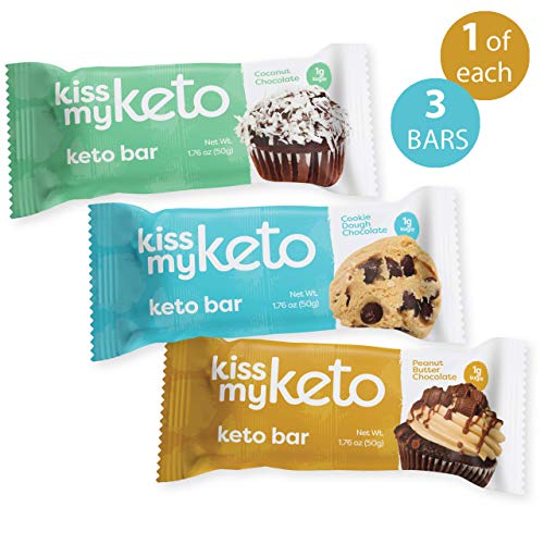 Product Cover Kiss My Keto Bars - Low Carb (3g Net), Low Sugar Keto Snack Bars | Chocolate Variety Pack, 3 Pack | Rich in Ketogenic Fats & Protein
