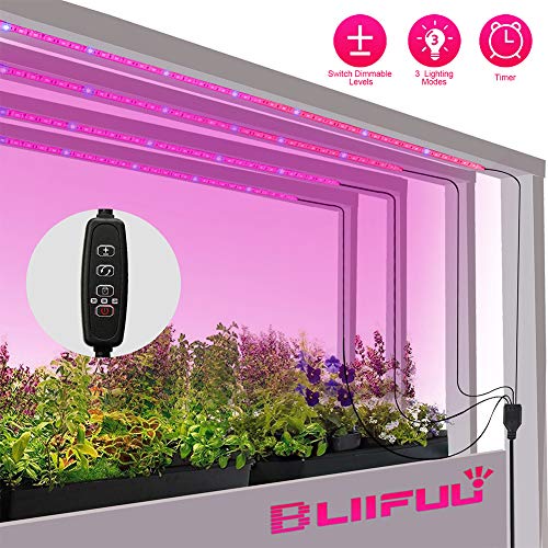 Product Cover Grow Light Plant,Bliifuu Adjustable 4pcs Timing Growing Lamp Grow Light Strips with 2A Power Adapter Red/Blue 4:1 Flexible Soft Grow Light Strips with 3/9/12H Memory Timing for Indoor Plants, Hydropon