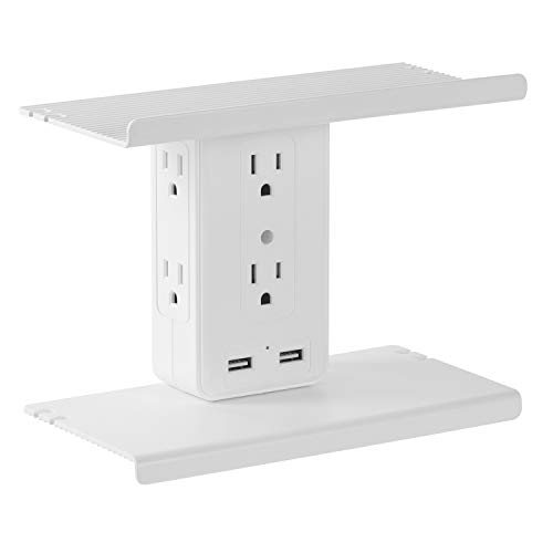 Product Cover Wall Outlet Shelf - REXIAO 8 Port Socket Organizer Wall Surge Protector, 6 Electrical Outlet Extenders, 2 Usb Charging Ports, Small Multi Plug Outlet Shelf with Usb Ports