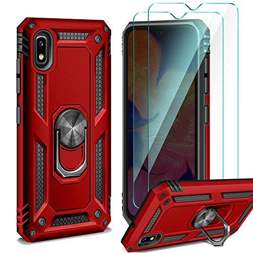 Product Cover ivencase Samsung Galaxy A10E Case + Glass Screen Protector [2 Pack], Rotating Metal Ring Kickstand, TPU Inner + Hard PC Bumper [2 in 1] Hybrid Duty Armor Case for Samsung Galaxy A10e Red