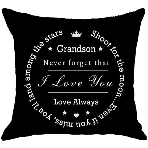 Product Cover NIDITW Grandson Gift with Inspirational Words Shoot for The Moon Even If You Miss You Land Among The Stars Burlap Decorative Square Pillow Case Cover Pillowcase for Sofa 18 Inch