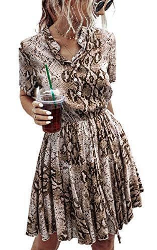 Product Cover Angashion Women's Dresses-Work Casual Short Sleeve Printed Button A Line T Shirt Skater Mini Dress