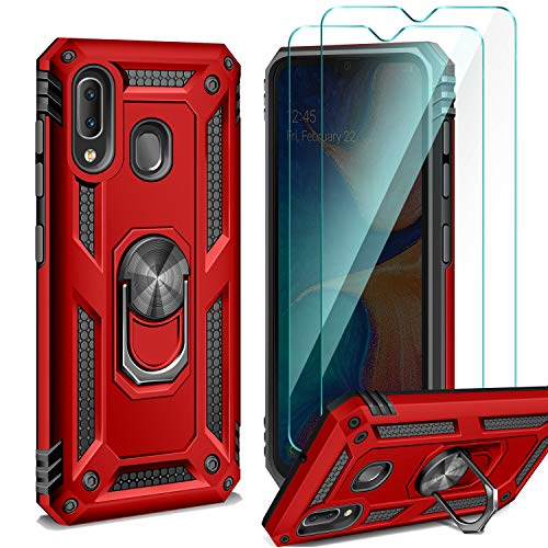 Product Cover ivencase Samsung Galaxy A20 / A30 Case + Glass Screen Protector [2 Pack], Rotating Metal Ring Kickstand, TPU + Hard PC Bumper 2 in 1 Heavy Duty Armor Case for Samsung Galaxy a20 / a30 Red
