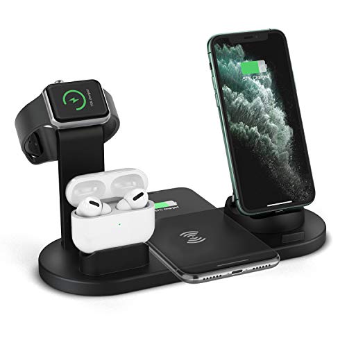 Product Cover Wireless Charger, 4 in 1 Wireless Charging Station, Charging Dock for iPhone/AirPods, Fast Wireless Charging Stand iPhone 11/11Pro/11Pro Max/X/XS/XR/Max / 8/8 Plus Samsung(Black)