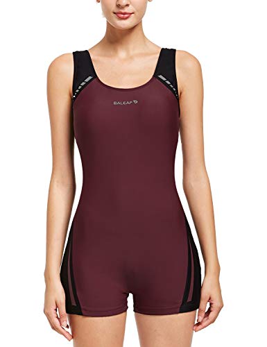 Product Cover BALEAF Women's Athletic Boyleg Wide Straps One Piece Swimsuit Splicing Sports Swimwear