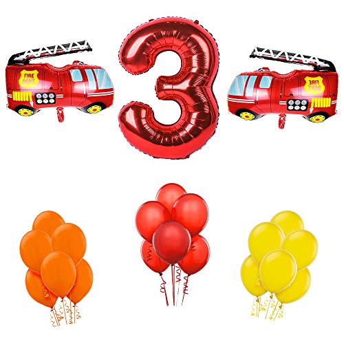Product Cover Third Birthday Fire Truck Theme Balloons with 2 Fire Truck 30
