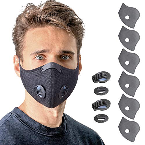 Product Cover BOMIER Dust Breathing Mask, Dust Pollution Mask with 6 Extra Activated Carbon N99 Filters and 2 Valves for Woodworking House Cleaning Mowing Running Outdoor Sports (Black)