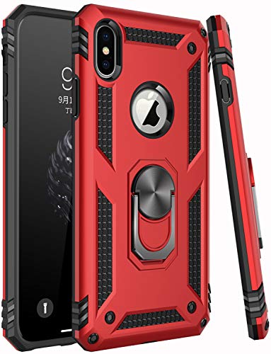 Product Cover iPhone X Case,iPhone Xs Case,ZADORN 15ft Drop Tested,Military Grade Heavy Duty Armor Protective Cover with Kickstand Silicone TPU Phone Case for iPhone X/iPhone Xs Red