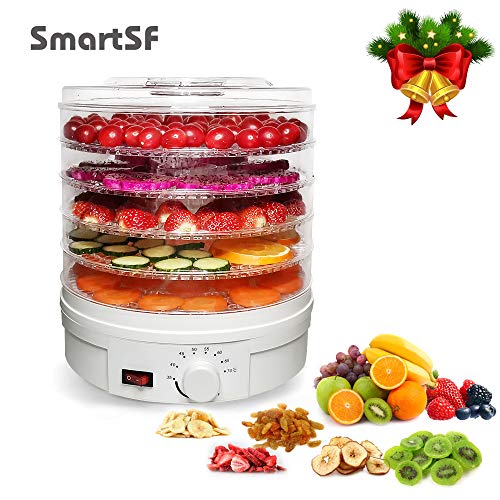 Product Cover Food Dehydrator Machine,Jerky/Meat/Fruit/Dog Treats/Vegetable & Herb Electric Food Preserver,Fruit Dryer Dehydrated,Jerky Machine,Portable Countertop Adjustable Thermostat,5 BPA-Free Tray,White