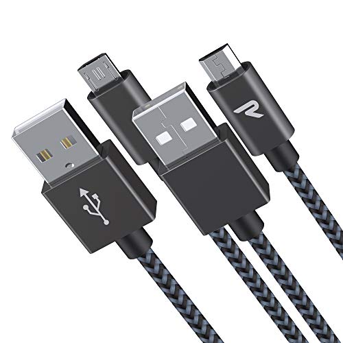 Product Cover RAMPOW Braided Micro-USB Cable [2-Pack 6.5ft] Android Charger Cable/Fast Charging Cable Compatible with Galaxy S7/S6, Sony, Motorola and More - Space Gray