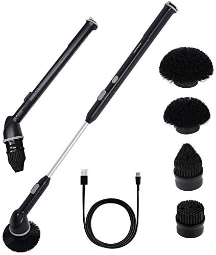 Product Cover SEAPHY Electric Spin Scrubber, 360 Cordless Bathroom Scrubber with 4 Replaceable Shower Scrubber Brush Heads, 1 Extension Arm and Adapter for Tub, Tile, Floor, Wall and Kitchen, Black