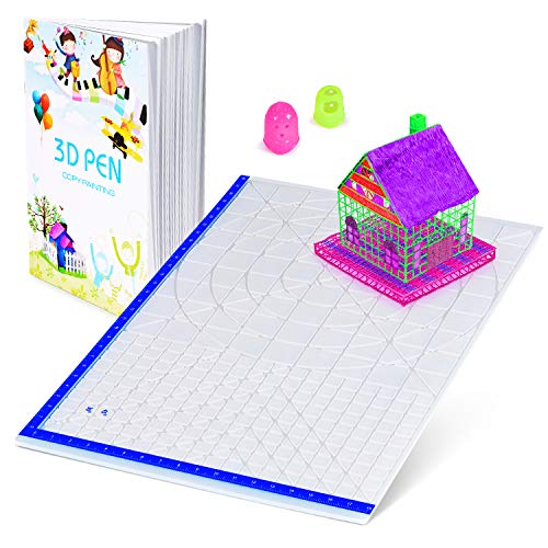 Product Cover 3D Printing Pen Mat with Basic Template, with 3D Pen Books and 2 Silicone Finger Caps, Great 3D Pen Drawing Tools