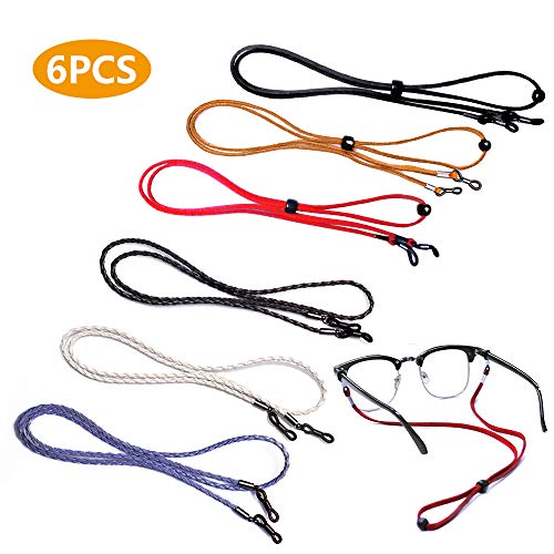 Product Cover Bilione Adjustable Eyeglass Holder Chains, 6 Pcs Premium Leather Glasses Strap for Women, Men and Kids, Universal Safety Eyewear Retainer for Most Sunglasses, Daily Glasses and Reading Glasses