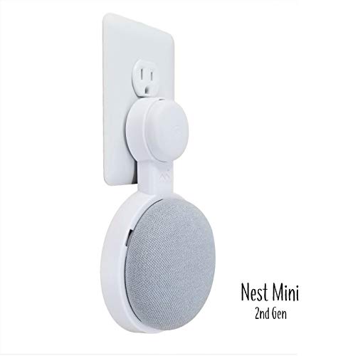 Product Cover The Mini Genie for Google Nest Mini (2nd Gen) | Multi-Pack Disc. | Lowest Profile | No Ugly Bulk | Vertical or Horizontal | Outlet Wall Mount Hanger Stand (White, 1-Pack)