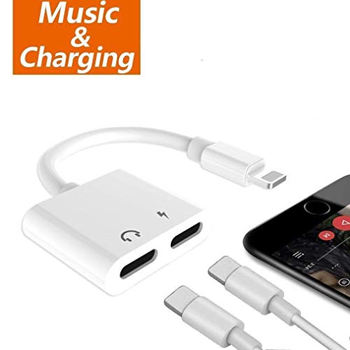 Product Cover Dual Lighting Port Jack Adapter Headphone Charge and Audio Splitter, 2 in 1 Earphone AUX Music Cable Charger Connect Compatible with iPhone X/8/8 Plus/7/7 Plus/XR/XS/XS MAX(White)