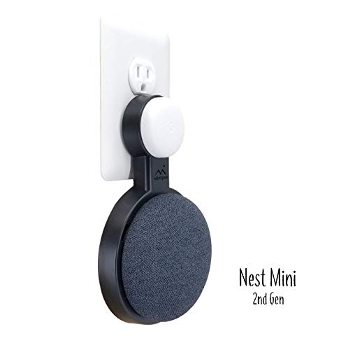 Product Cover The Mini Genie for Google Nest Mini (2nd Gen) | Multi-Pack Disc. | Lowest Profile | No Ugly Bulk | Vertical or Horizontal | Outlet Wall Mount Hanger Stand (Black, 1-Pack)
