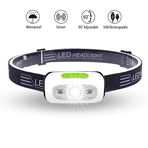 Product Cover LED Headlamp Rechargeable, Vnina Running Headlamps Flashlight with Sensor Switch - 5 Models, High Lumen, Waterproof - Most Comfortable and Lightest Headlamp for Adults and Kids