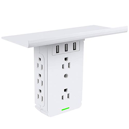 Product Cover Socket Shelf with Surge Protector Wall Outlet Extender with Removable Shelf 8 AC Plug, 3 USB Charging Ports, Multiple Outlet Socket with Holder for Home, Kitchen, Office (8AC3USB-Surge Protector)