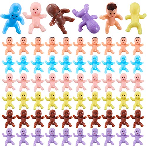 Product Cover 360 Pieces Mini Plastic Babies Tiny Baby Dolls for Ice Cube Game Party Decorations Baby Shower Party Favors Full Moon Gifts (Latin, Dark Brown, Pink, Yellow, Purple, Blue)