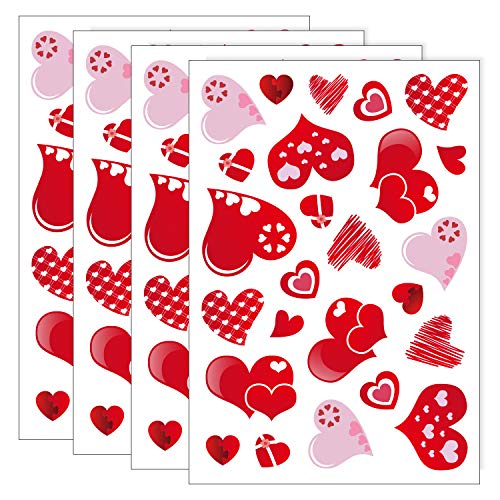 Product Cover TUPARKA 4 Sheets 100Pcs Hearts-Shape Valentine's Day Window Clings for Valentine's Decoration Wedding Party Birthday Party Supplies