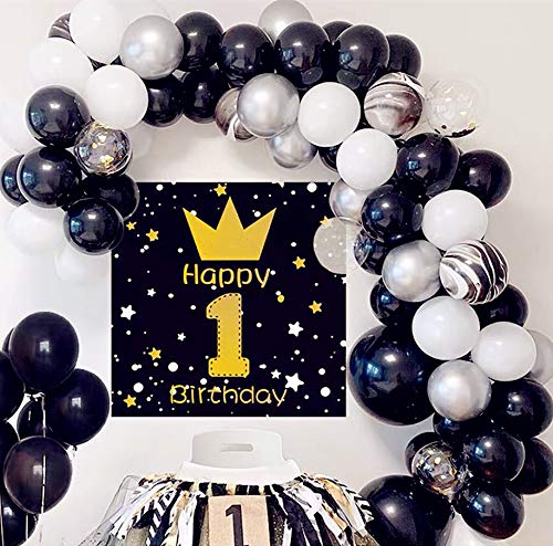 Product Cover Pinbra Black White silver Balloon arch Garland Kit 120pcs Black Agate Marble balloons Silver Confetti Balloons Parties Decoration for Wedding Baby Shower Graduation,Includes Glue Dots Balloons Strip Curling Ribbon
