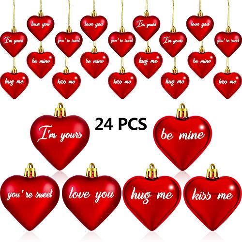 Product Cover WILLBOND 24 Pieces Valentines Day Heart Ornaments Heart Shaped Baubles Heart Ornaments with Letters for Valentine Party Decoration Supplies (Red)