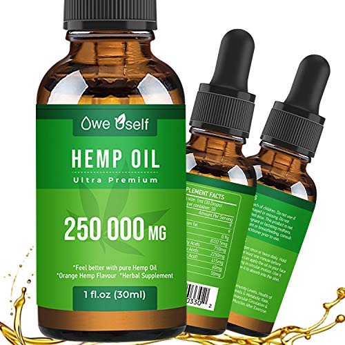 Product Cover Hemp Oil 250 000 mg Extract for Pain Relief, Anxiety & Stress Relief, Pure Extract, Vegan Friendly, Helps with Skin & Hair, Relaxation, Better Sleep,Orange Hemp Flavor