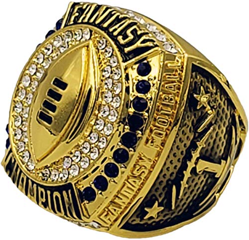 Product Cover Decade Awards 2019 Fantasy Football Champion Ring - Gold Finish - Heavy FFL League Champ Ring with Stand