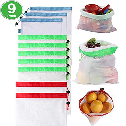 Product Cover Reusable Mesh Produce Bags-Eco Friendly Premium Washable Polyester Bags-Kitchen Reusable Grocery Bag-3 Sizes Colorful Tare Weight Tags Lightweight Durable Bags for Shopping Fruit Vegetable Toys Storag