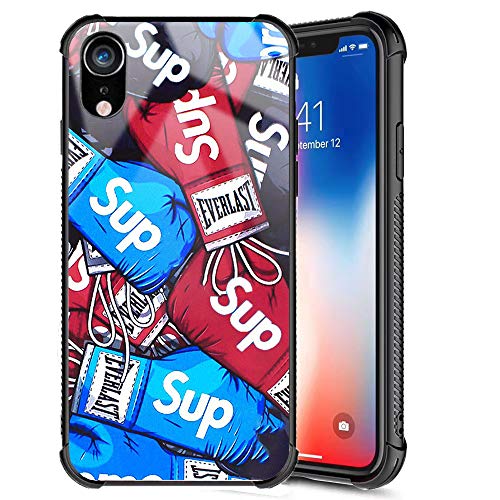 Product Cover iPhone XR Case, Luxury Street Fashion Design Boxing Gloves for Boys Men Tempered Glass Back Cover + Soft Silicone TPU Shock Absorption Bumper Protective Cool Case Compatible for iPhone XR 6.1 inc