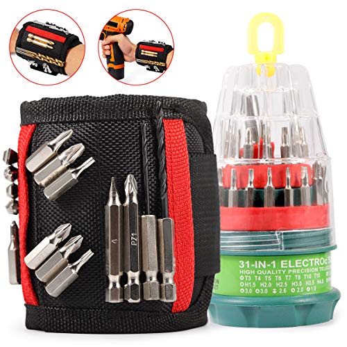 Product Cover MinRi Magnetic Wristband, Multifunctional Screwdriver, 2 Pack 32 PCS, Magnetic Wrist Band Tool Belt with 15 Super Strong Magnets for Holding Screws, Nails, Drill Bits and Other Tools, Perfect for Men
