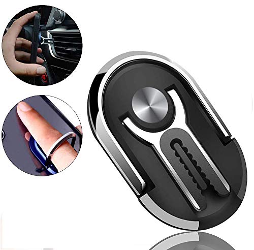 Product Cover Phone Ring Holder Finger Kickstand, 2 in 1 MARRRCH Universal Air Vent Car Phone Mount and Finger Grip Ring Kickstand, 360°Rotation & 90°Flip Compatible with iPhone, Samsung,Other Smartphones (Black)